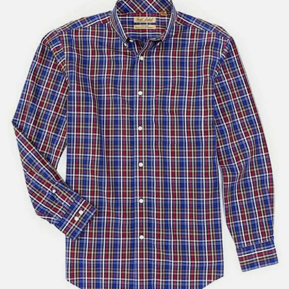 Roundtree & Yorke Long Sleeve Gingham Sportshirt Tall Man Silky Finish